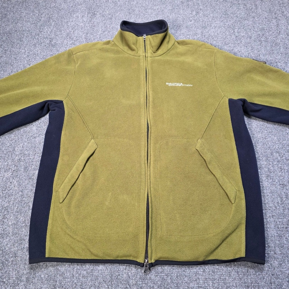 Nautica Competition Fleece Jacket Moss Green‎ Navy Zip Up Men's Size Medium